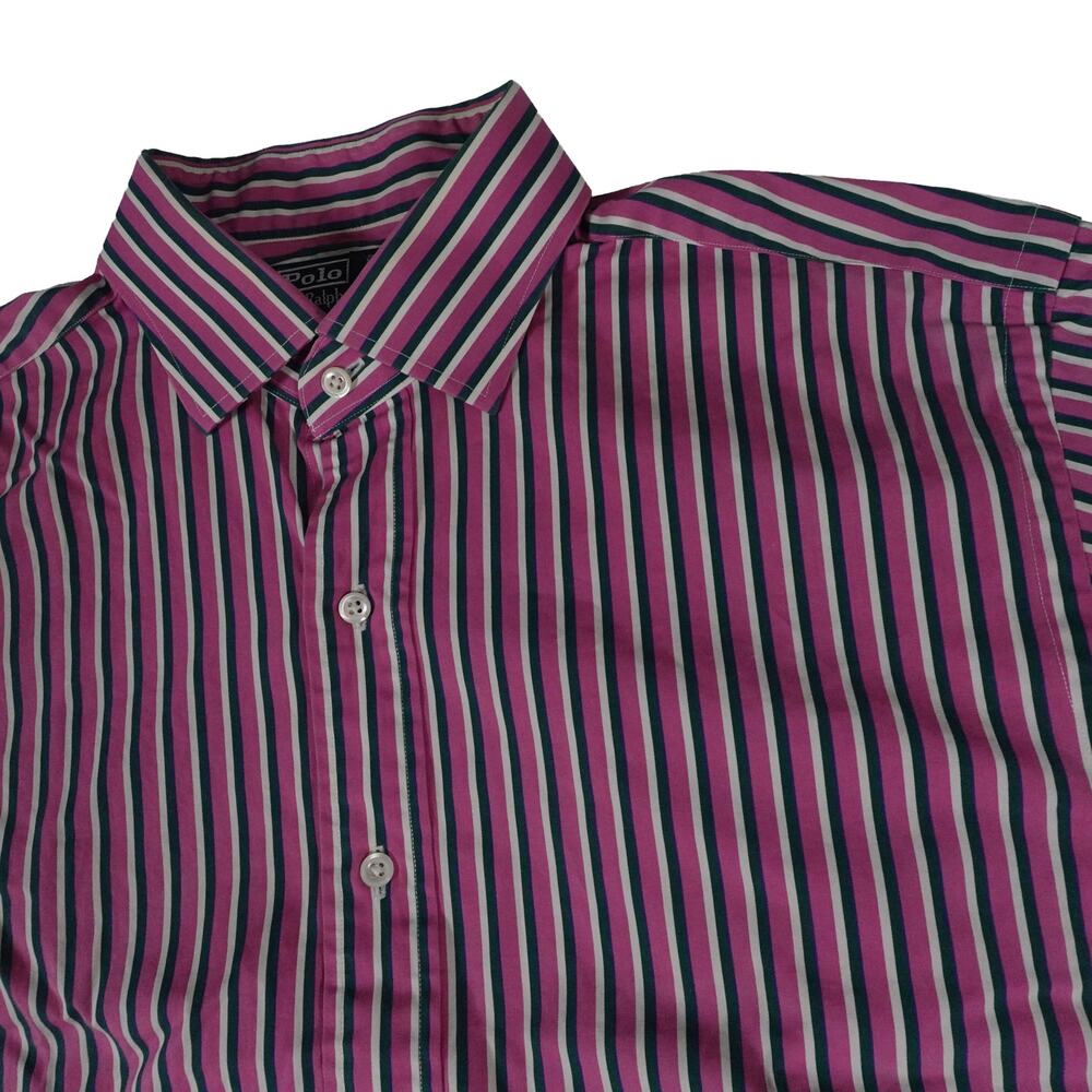 Ralph Lauren Vintage Y2K Hong Kong Striped Purple Button Up Shirt Men's 17 XL